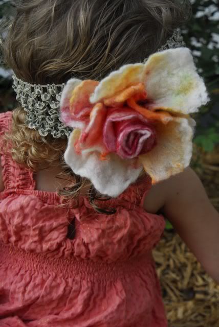"Floralia" - felted flower on hairband with rose in delicate colors