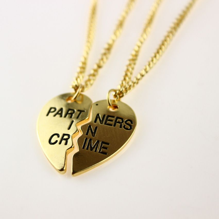 2pcset Partners In Crime Heart Bracelet Ring Necklace Best Friend Sisters T Ebay 3349